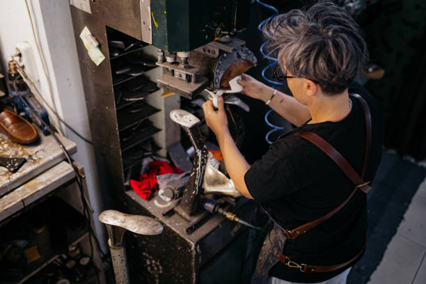 woman making handmade shoes
